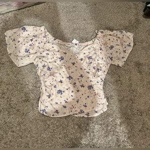 Astr Cream and Blue Floral Blouse
